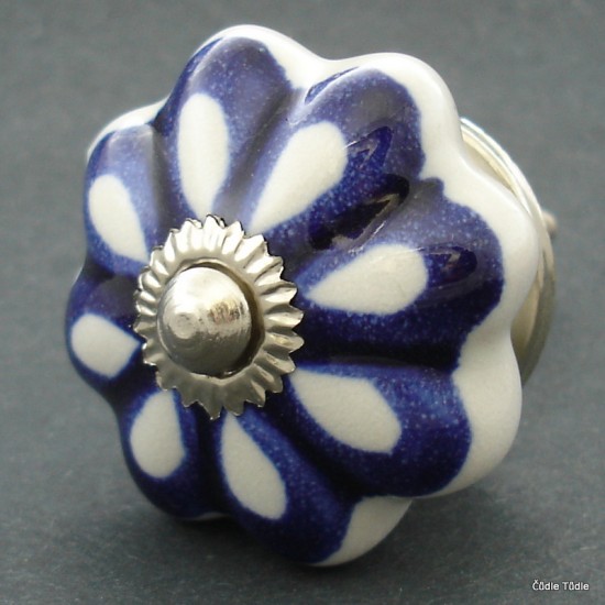 Nábytková úchytka bílá s modrou konturou 4,5 cm - knopka