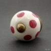 Nábytková úchytka bílá s tmavě růžovými puntíky 3 cm - knopka
