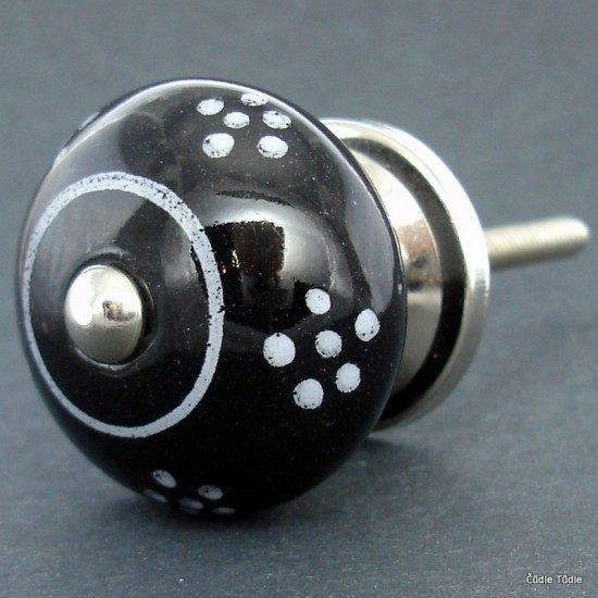 Nábytková úchytka černá s drobnými bílými kvítky 4 cm - knopka