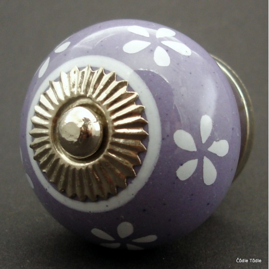 Nábytková úchytka  fialová  s drobnými kvítky 4cm - knopka
