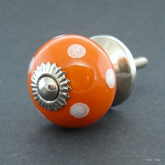 Nábytková úchytka oranžová s bílými puntíky 3 cm - knopka